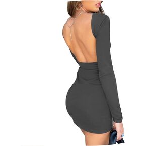 فستان Tylarcer النسائي المثير بدون ظهر وأكمام طويلة ورقبة مربعة ضيقة ومقطعة فستان ضيق للحفلات والنوادي Y2K ملابس الشارع in Kuwait
