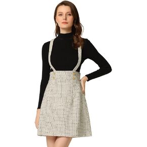 Allegra K Women's Vintage Tweed Overall Dress Strap Braces Plaid Suspender Skirt in Kuwait