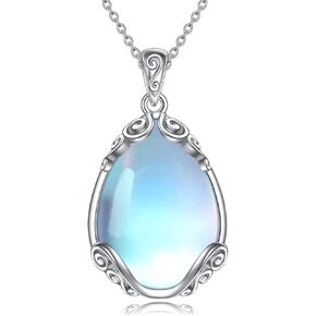 YAFEINI 925 Sterling Silver Moonstone Necklace Filigree Teardrop Pendant Necklace Jewelry for Women Girls