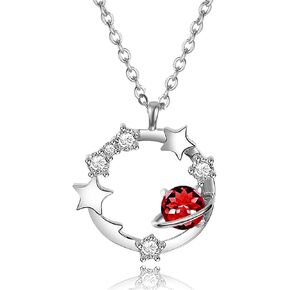 KIMIEVOL Necklaces for Women 12 Months Colorful Birthstone Necklace Sterling Silver Star Planet Pendant Anniversary Birthday Christmas Jewelry Gifts for Women