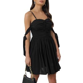 Zexxxy المرأة 2023 الشيفون رانش فستان قصير قصير فساتين السهرة الرسمية للحفلات السباغيتي الأشرطة مطوي فستان S-XXL in Kuwait