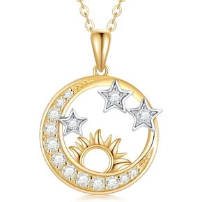 قلادة من الذهب الخالص عيار 14 قيراط على شكل نجمة الشمس والقمر للنساء 3 أنماط من الذهب الأصفر هدية للزوجة والصديقة والأم in Kuwait