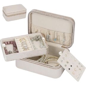 منظم صندوق مجوهرات للسفر من ATAIMEISEN، منظم مجوهرات صغير مخملي مخملي، منظم تخزين صغير للسفر، صناديق مجوهرات محمولة للنساء والفتيات، هدية/لون كريمي in Kuwait