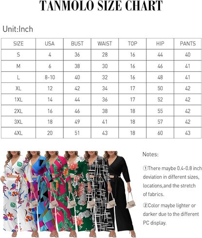 ملابس Tanmolo النسائية ذات الحجم الكبير المكونة من قطعتين وأكمام 3/4 مجموعات متطابقة للصالة واسعة الساق بدلة رياضية مع جيوب in Kuwait