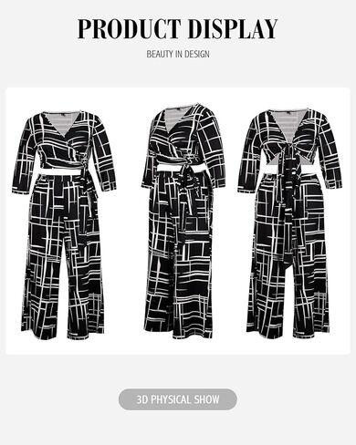 ملابس Tanmolo النسائية ذات الحجم الكبير المكونة من قطعتين وأكمام 3/4 مجموعات متطابقة للصالة واسعة الساق بدلة رياضية مع جيوب in Kuwait