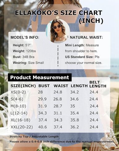 Ellakoko Womens Summer Casual Smocked Dress Floral Mini Tie Strap Swiss Dot Ruffle Tiered Babydoll Dress in Kuwait