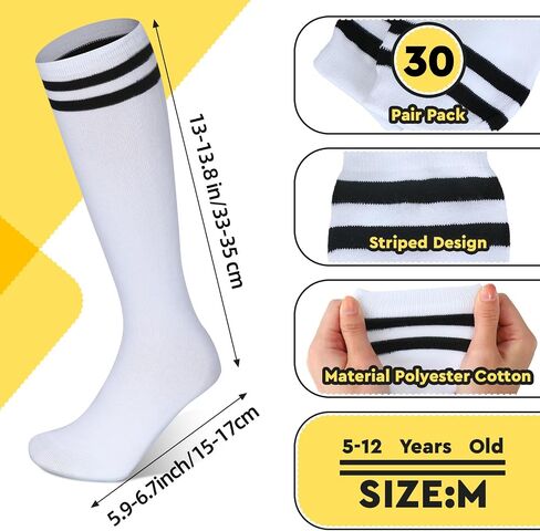 Hercicy 30 Pairs Kids Soccer Socks Sport Team Knee High Football Socks Athletic Striped Hockey Socks for 5-12 Years in Saudi Arabia