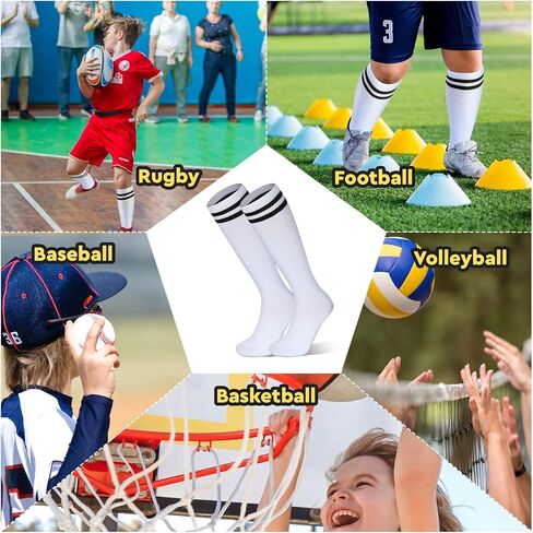 Hercicy 30 Pairs Kids Soccer Socks Sport Team Knee High Football Socks Athletic Striped Hockey Socks for 5-12 Years in Saudi Arabia