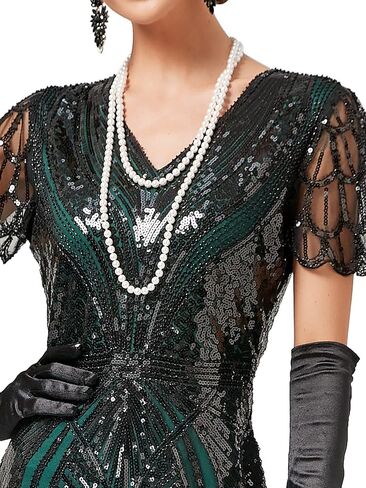 Women Evening Maxi Long Dress 1920s Sequin Mermaid Hem Wedding Prom Gown Costume w/ 20s Gatsby Accessories Set in Kuwait