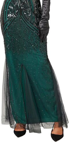 Women Evening Maxi Long Dress 1920s Sequin Mermaid Hem Wedding Prom Gown Costume w/ 20s Gatsby Accessories Set in Kuwait