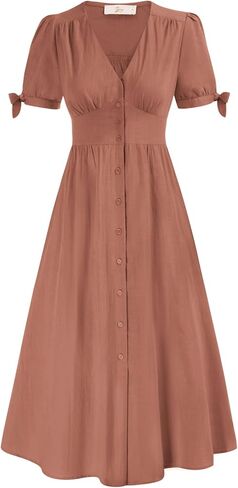 فساتين Zexxxy النسائية كاجوال بأكمام قصيرة/أكمام طويلة وأزرار سفلية ورقبة على شكل V فستان متوسط ​​الطول مع جيوب S-2XL in Kuwait