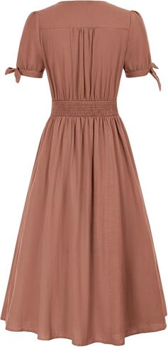 فساتين Zexxxy النسائية كاجوال بأكمام قصيرة/أكمام طويلة وأزرار سفلية ورقبة على شكل V فستان متوسط ​​الطول مع جيوب S-2XL in Kuwait