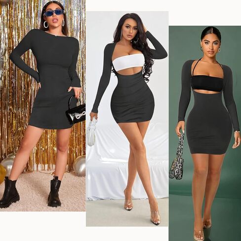 فستان Tylarcer النسائي المثير بدون ظهر وأكمام طويلة ورقبة مربعة ضيقة ومقطعة فستان ضيق للحفلات والنوادي Y2K ملابس الشارع in Kuwait