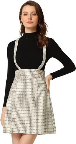 Allegra K Women's Vintage Tweed Overall Dress Strap Braces Plaid Suspender Skirt in Kuwait