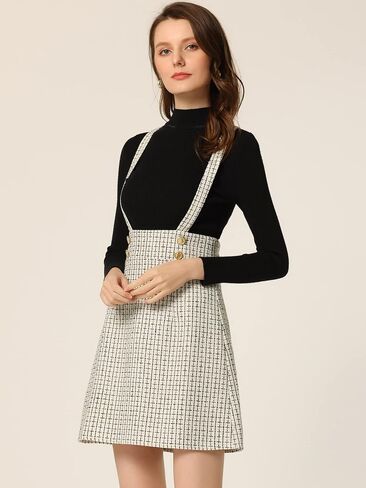 Allegra K Women's Vintage Tweed Overall Dress Strap Braces Plaid Suspender Skirt in Kuwait