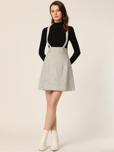 Allegra K Women's Vintage Tweed Overall Dress Strap Braces Plaid Suspender Skirt in Kuwait