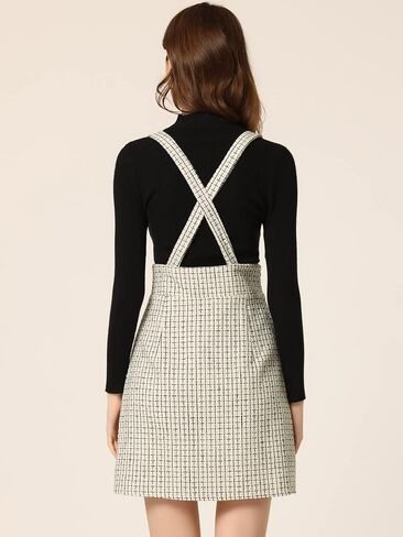 Allegra K Women's Vintage Tweed Overall Dress Strap Braces Plaid Suspender Skirt in Kuwait
