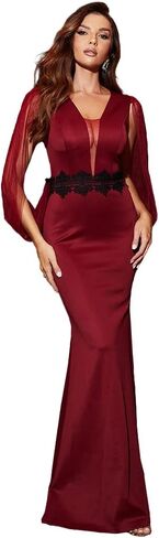 فستان Lin Lin Q طويل للنساء برقبة طويلة على شكل حورية البحر، فستان حفلات العودة للوطن وأكمام طويلة شبكي in Kuwait