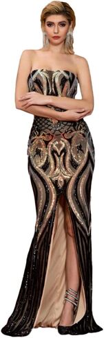 فستان Miss ord نسائي رسمي مثير بدون أكتاف طويل للحفلات الراقصة، فستان Bodycon بدون أكمام بفتحة على الفخذ in Kuwait