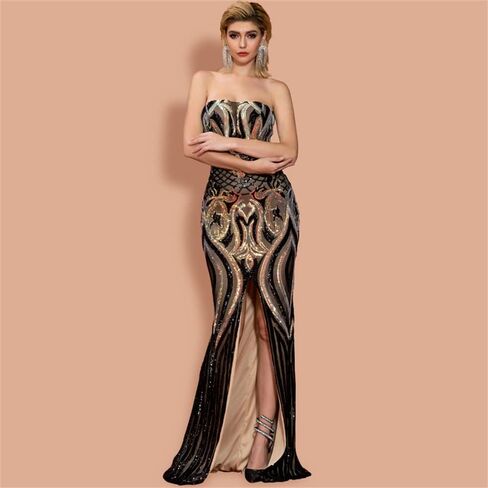 فستان Miss ord نسائي رسمي مثير بدون أكتاف طويل للحفلات الراقصة، فستان Bodycon بدون أكمام بفتحة على الفخذ in Kuwait