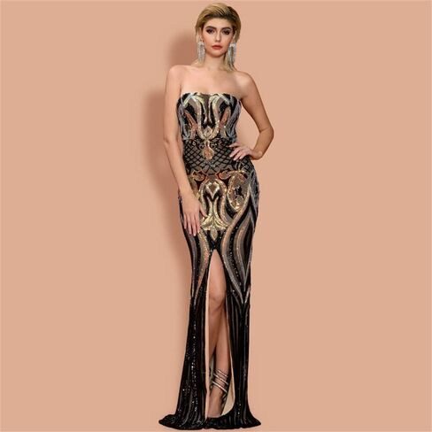 فستان Miss ord نسائي رسمي مثير بدون أكتاف طويل للحفلات الراقصة، فستان Bodycon بدون أكمام بفتحة على الفخذ in Kuwait