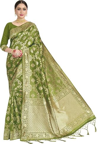 فاردا ساريس حرير باناراسي النسائي || هدية الساري الهندي المنسوج لحفلات الزفاف العرقية مع بلوزة غير مخيطة in Kuwait