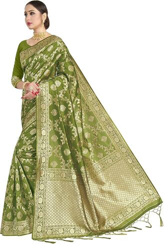 فاردا ساريس حرير باناراسي النسائي || هدية الساري الهندي المنسوج لحفلات الزفاف العرقية مع بلوزة غير مخيطة in Kuwait