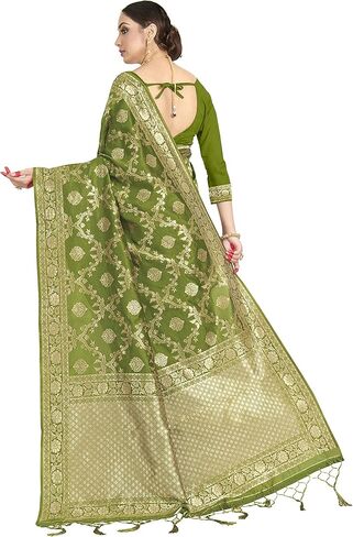 فاردا ساريس حرير باناراسي النسائي || هدية الساري الهندي المنسوج لحفلات الزفاف العرقية مع بلوزة غير مخيطة in Kuwait