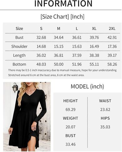 فستان FANDEE نسائي طويل الأكمام ورقبة على شكل حرف V فساتين متوسطة الطول للنساء فساتين الخريف الكاجوال مع جيوب in Kuwait