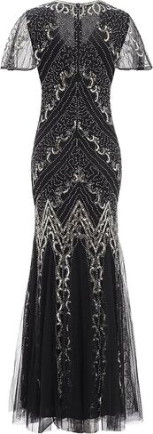 1920s Short Sleeve Sequin Gatsby Maxi Long Evening Prom Mermaid Hem Cocktail Dress w/Accessories Set in Saudi Arabia
