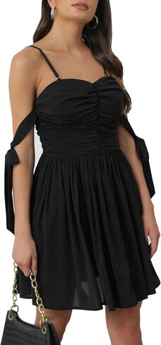 Zexxxy المرأة 2023 الشيفون رانش فستان قصير قصير فساتين السهرة الرسمية للحفلات السباغيتي الأشرطة مطوي فستان S-XXL in Kuwait