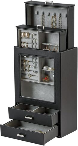 صناديق مجوهرات كيندال للفتيات والنساء، صندوق مجوهرات أبيض بنمط بورسلين، طبقة حامل لتنظيم المجوهرات، قلادة، حلق، خاتم، حقيبة تخزين المجوهرات كهدية مثالية in Kuwait