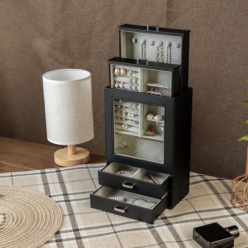 صناديق مجوهرات كيندال للفتيات والنساء، صندوق مجوهرات أبيض بنمط بورسلين، طبقة حامل لتنظيم المجوهرات، قلادة، حلق، خاتم، حقيبة تخزين المجوهرات كهدية مثالية in Kuwait