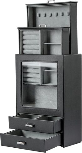 صناديق مجوهرات كيندال للفتيات والنساء، صندوق مجوهرات أبيض بنمط بورسلين، طبقة حامل لتنظيم المجوهرات، قلادة، حلق، خاتم، حقيبة تخزين المجوهرات كهدية مثالية in Kuwait