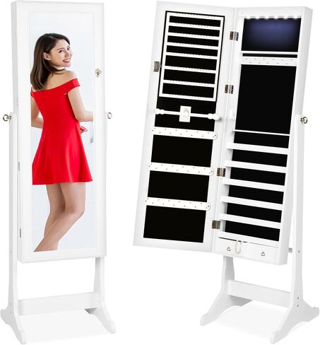 Best Choice Products 6-Tier Full Length Standing Mirrored Lockable Jewelry Storage Organizer Cabinet Armoire w/ 6 LED Interior Lights, 3 Angle Adjustments, Velvet Lining, Espresso in Saudi Arabia