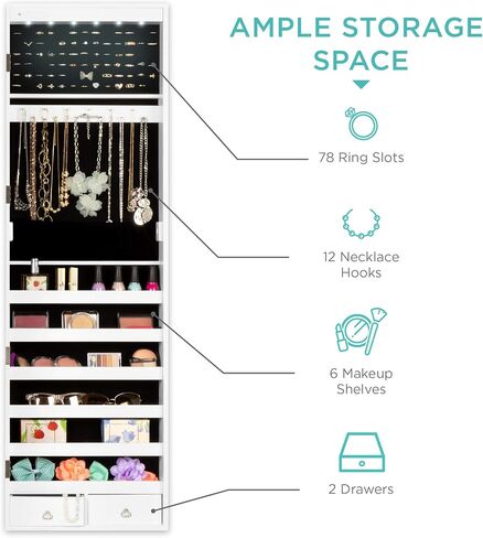 Best Choice Products 6-Tier Full Length Standing Mirrored Lockable Jewelry Storage Organizer Cabinet Armoire w/ 6 LED Interior Lights, 3 Angle Adjustments, Velvet Lining, Espresso in Saudi Arabia