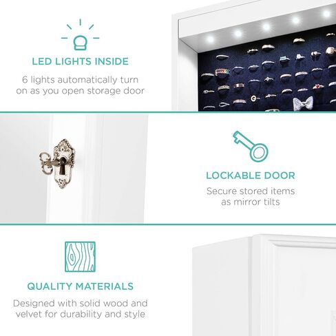 Best Choice Products 6-Tier Full Length Standing Mirrored Lockable Jewelry Storage Organizer Cabinet Armoire w/ 6 LED Interior Lights, 3 Angle Adjustments, Velvet Lining, Espresso in Saudi Arabia