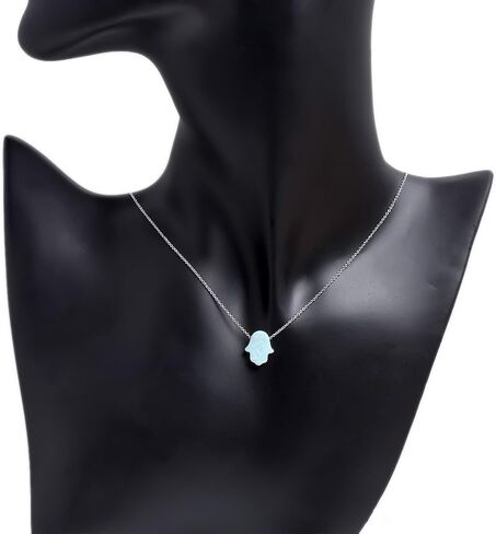 Kaletine Hamsa Hand Pendant Necklace Sterling Silver Created Fire Opal Adjustable Cable Box Chain in 16"-18" in Saudi Arabia