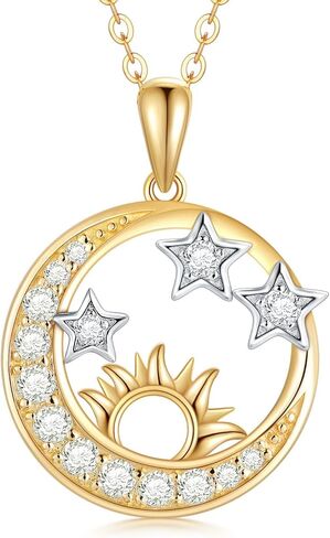 قلادة من الذهب الخالص عيار 14 قيراط على شكل نجمة الشمس والقمر للنساء 3 أنماط من الذهب الأصفر هدية للزوجة والصديقة والأم in Kuwait