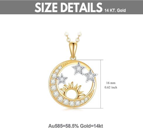 قلادة من الذهب الخالص عيار 14 قيراط على شكل نجمة الشمس والقمر للنساء 3 أنماط من الذهب الأصفر هدية للزوجة والصديقة والأم in Kuwait