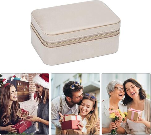 منظم صندوق مجوهرات للسفر من ATAIMEISEN، منظم مجوهرات صغير مخملي مخملي، منظم تخزين صغير للسفر، صناديق مجوهرات محمولة للنساء والفتيات، هدية/لون كريمي in Kuwait