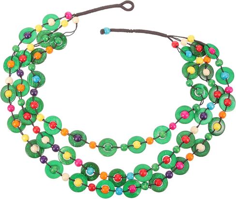 Homoyoyo Multicolor Bohemian Shell Wood Bead Necklace Women Multi Layer African Wood Bead Statement Collar Necklace for Women Girls Handmade Beaded Long Necklace (A) in Kuwait