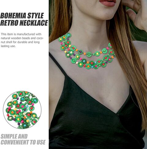 Homoyoyo Multicolor Bohemian Shell Wood Bead Necklace Women Multi Layer African Wood Bead Statement Collar Necklace for Women Girls Handmade Beaded Long Necklace (A) in Kuwait