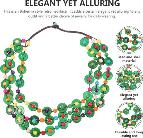 Homoyoyo Multicolor Bohemian Shell Wood Bead Necklace Women Multi Layer African Wood Bead Statement Collar Necklace for Women Girls Handmade Beaded Long Necklace (A) in Kuwait