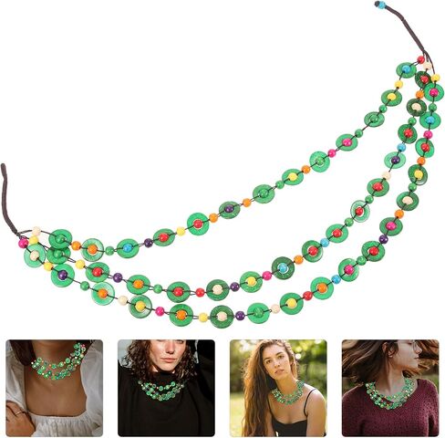 Homoyoyo Multicolor Bohemian Shell Wood Bead Necklace Women Multi Layer African Wood Bead Statement Collar Necklace for Women Girls Handmade Beaded Long Necklace (A) in Kuwait