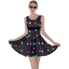 CowCow Womens Dress with Pockets Robots Pixeled Cartoon Cosplay Halloween Ghost Pattern Party Skater Dress, XS-5XL