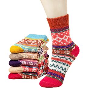 SUMICH 5 أزواج المرأة جوارب من الصوف. لينة الجوارب الدافئة الصوف الدافئة جوارب قطنية سميكة متماسكة خمر الجوارب غير رسمية دافئ الشتاء الجوارب in Kuwait
