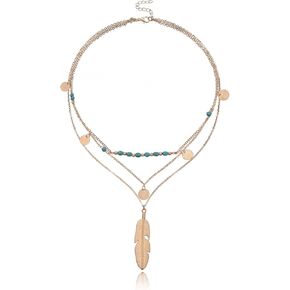 WATERMOON Turquoise Necklaces for Women,Western Turquoise Jewelry for Women,Green Necklace for Women,Turquoise Choker Necklace,Gold Turquoise Necklace for Women With 2 Pairs of Earrings