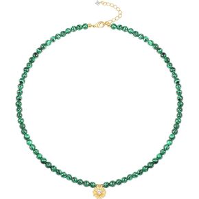 PERNNLA PEARL Protection Malachite Crystal Beaded Necklace for Women Cute Daisy Flower Gold Pendant Choker Necklace for Girl Dainty Handmade Boho Jewelry 15"