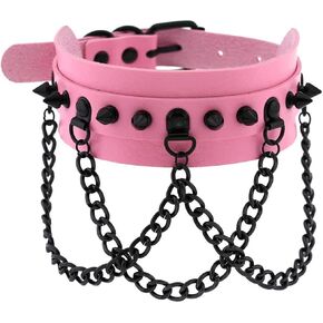 FM FM42 Unisex Multicolor Simulated Leather PU Black-tone Rivets Spike Spiked 3 Layer Chains Choker Collar Necklace